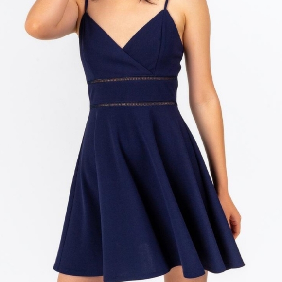 Francesca Collection Jun & Ivy Fit and Flare Mini, Skater Dress with Ladder Trim - Picture 3 of 9